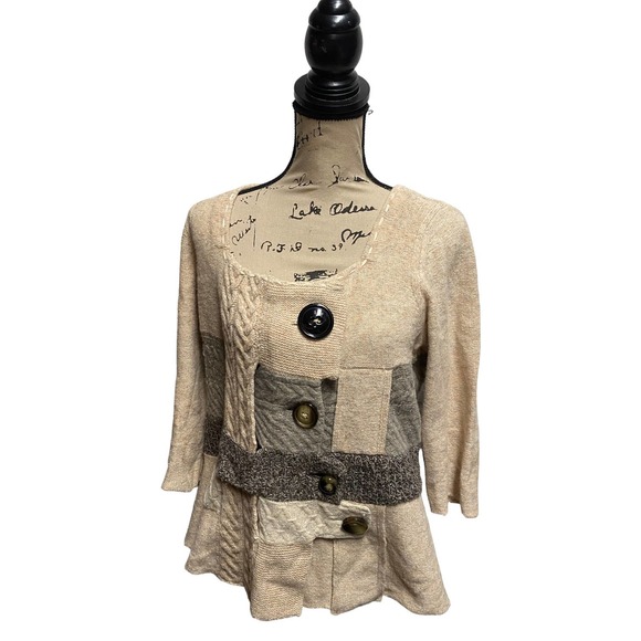ANTHROPOLOGIE Sleeping on Snow Wool Sweater Mixed Media Chunky Button Large - Picture 1 of 16